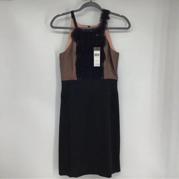 BCBGMAXAZRIA Silk Sheath Lace & Ruffle Front Cocktail Party Dress NWT Size 4 - Picture 1 of 11